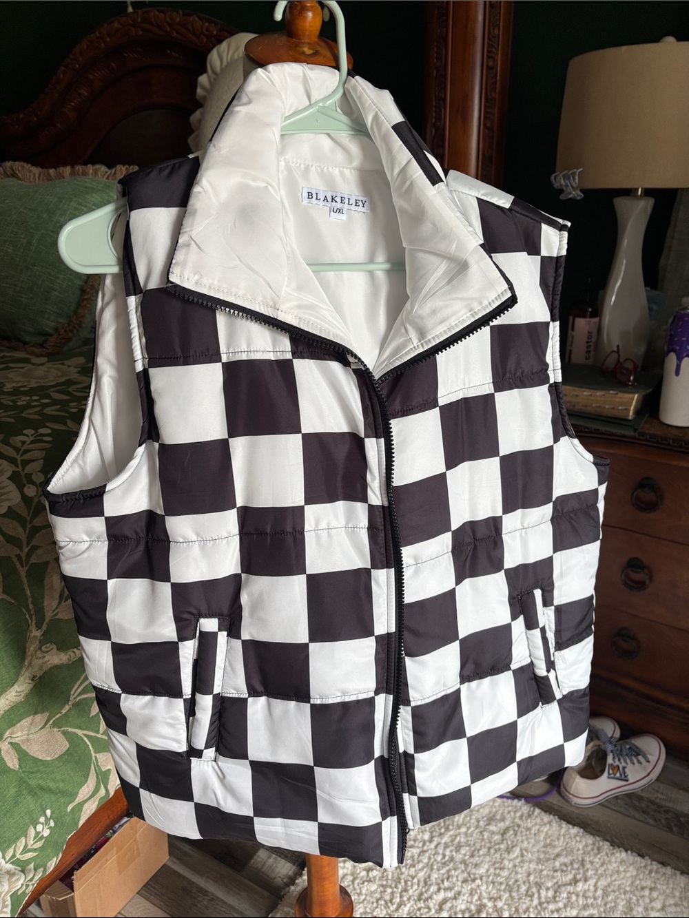 Blakely Black & White Checkerboard Puffer Vest